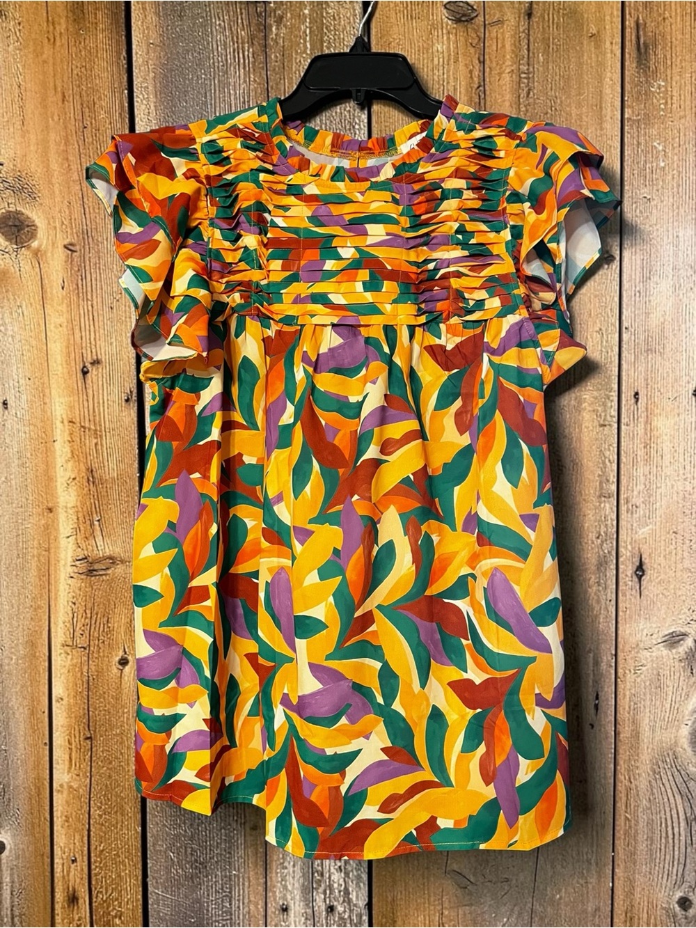 She + Sky Bright Leaf-Print Skirt in Yellow, Green, Purple, Orange